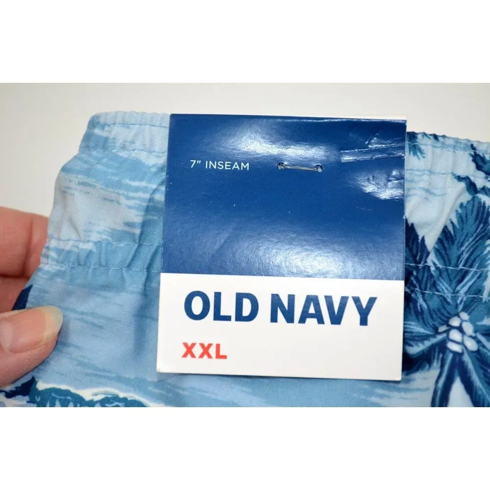 Old Navy Men's Draw‎ String Blue F/oral Swim Trunks Shorts Size XXL Inseam 7